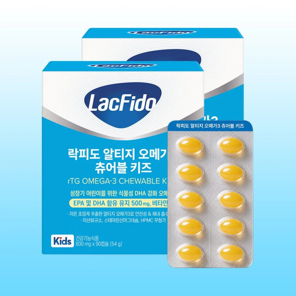 락피도 rTG 오메가3 츄어블 키즈 어린이영양제 EPA DHA 비타민E 90캡슐, 2개