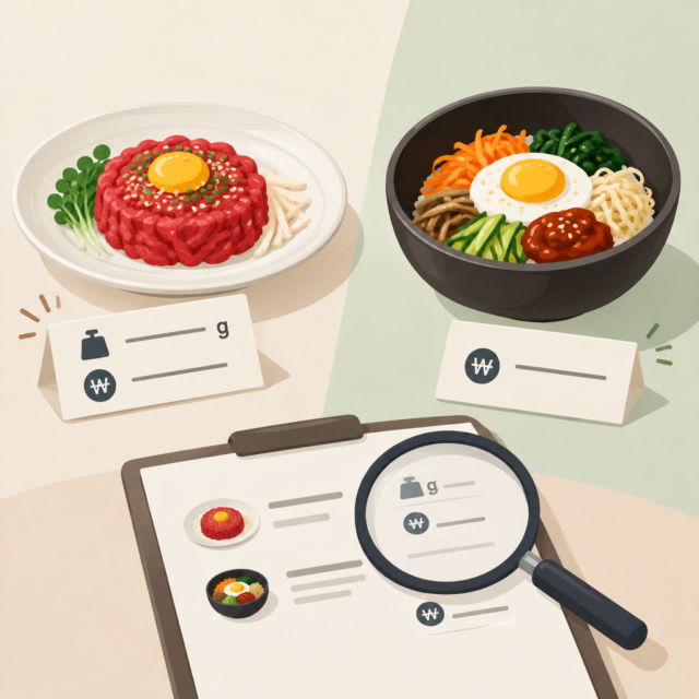 AI 생성 설명 이미지 1: 안산일동고기집 한우육회·육회비빔밥, 공개 가격과 중량 표기 확인
