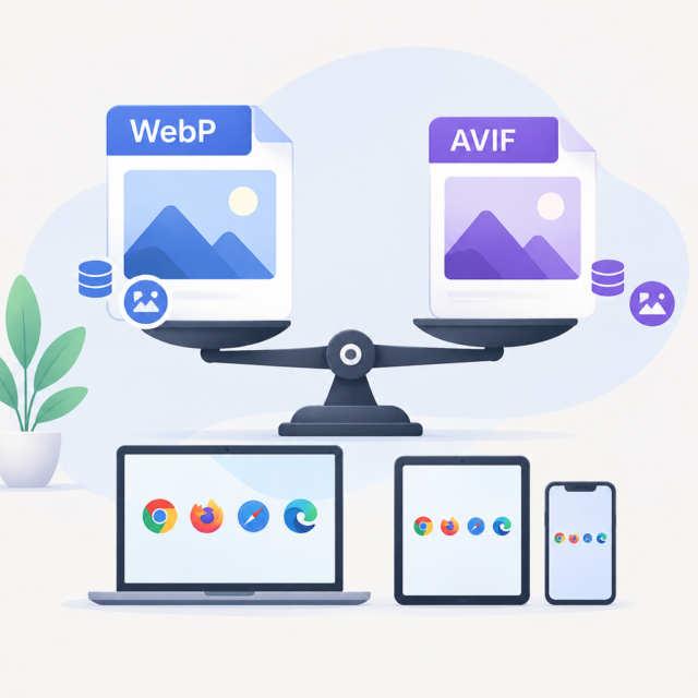 AI 생성 설명 이미지: AI 답변 노출 AI SGAEO | WebP와 AVIF 이미지 형식, 무엇을 비교해 선택할까